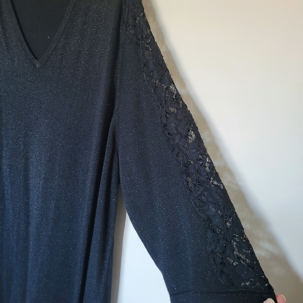 Ulla Popken Metallic Sparkle Empire Knit Lace Sleeve Dress - Picture 4 of 8
